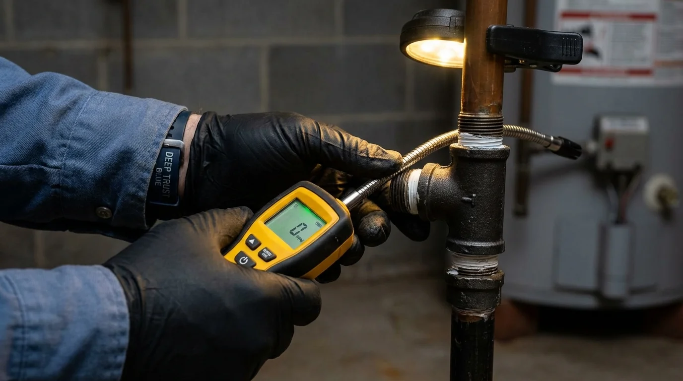 Gas leak detection with electronic sniffer by Johns Plumbing LLC in Red Wing
