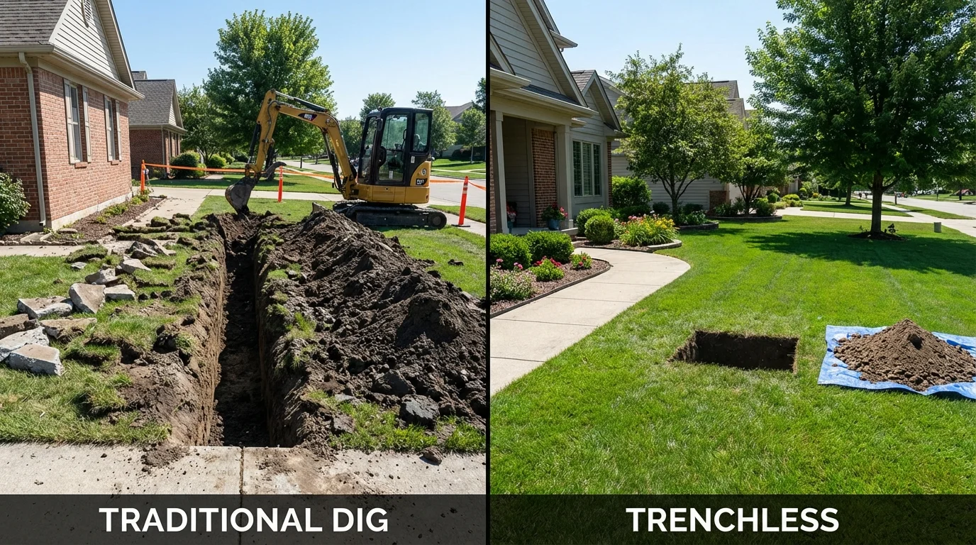 Trenchless sewer repair with minimal yard damage versus traditional excavation in Red Wing, MN